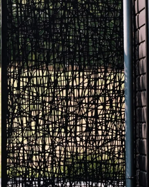 A BAS Panels screen in the Rush pattern, crossing fibre strands against grass.
